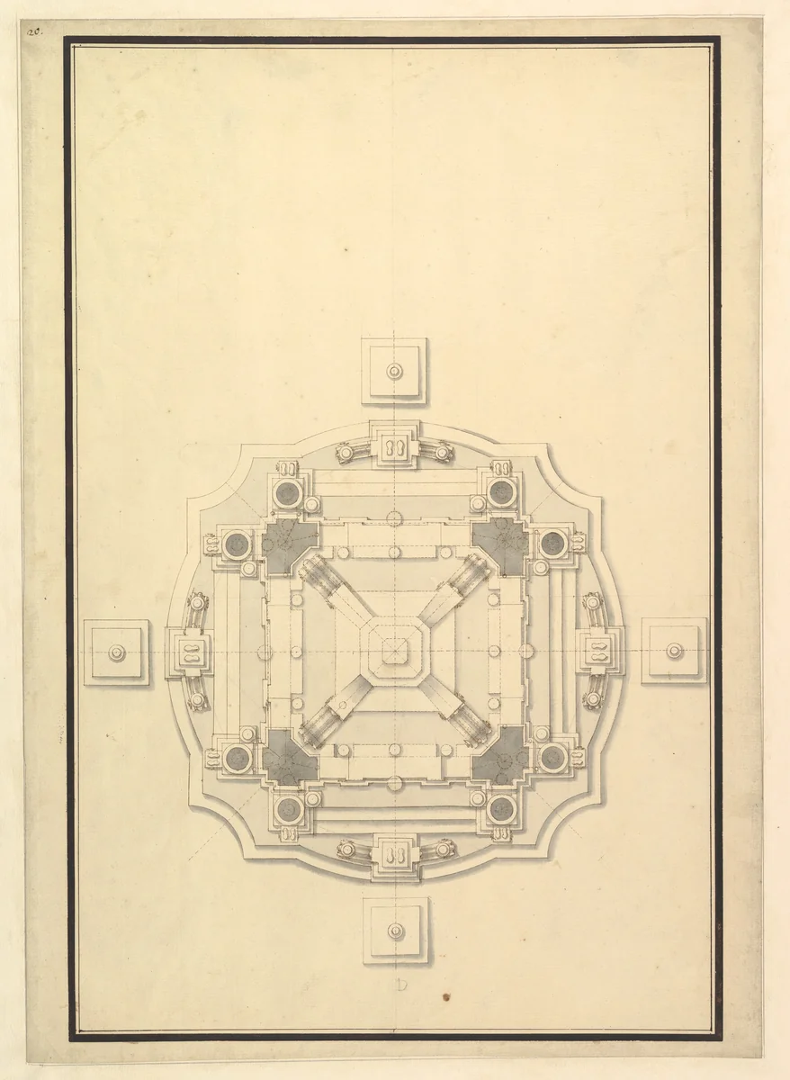Ground Plan for a Catafalque by Giuseppe Galli Bibiena, drawing, 1696-1756