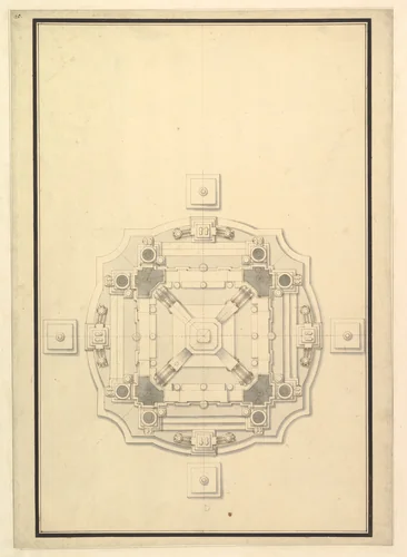 Ground Plan for a Catafalque by Giuseppe Galli Bibiena, drawing, 1696-1756