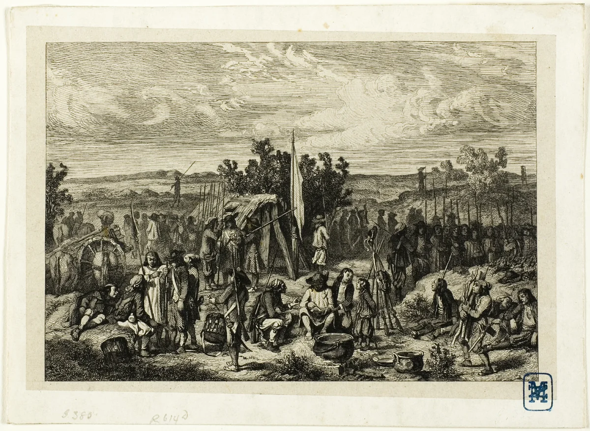 A Royalist Encampment by Charles-Émile Jacque, print, 1833-1894