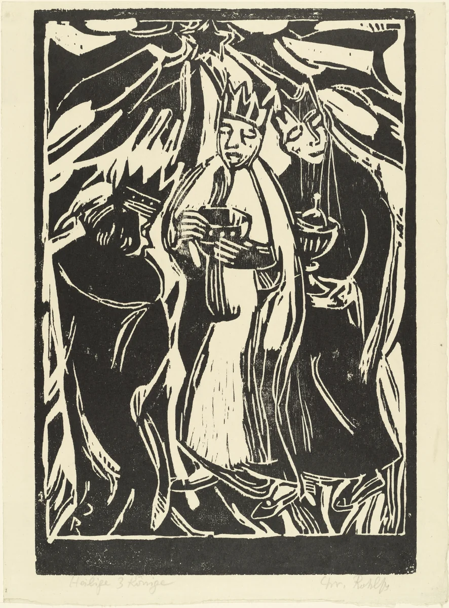 The Three Kings (Die heiligen drei Könige) from the periodical in portfolio form Die Schaffenden, vol. 1, no. 1 by Christian Rohlfs, print, 1910