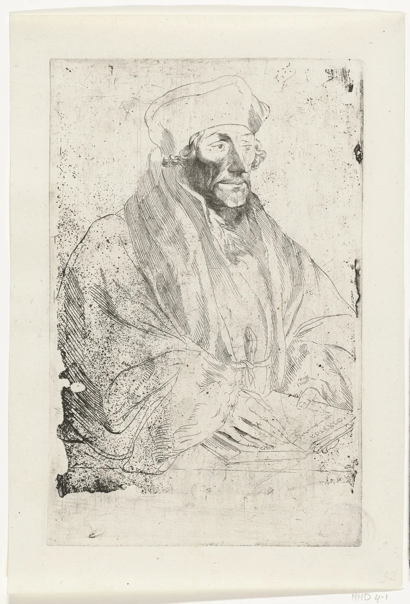 Portret van Erasmus van Rotterdam by Anthony van Dyck, print, 1630-1632