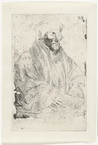 Portret van Erasmus van Rotterdam by Anthony van Dyck, print, 1630-1632