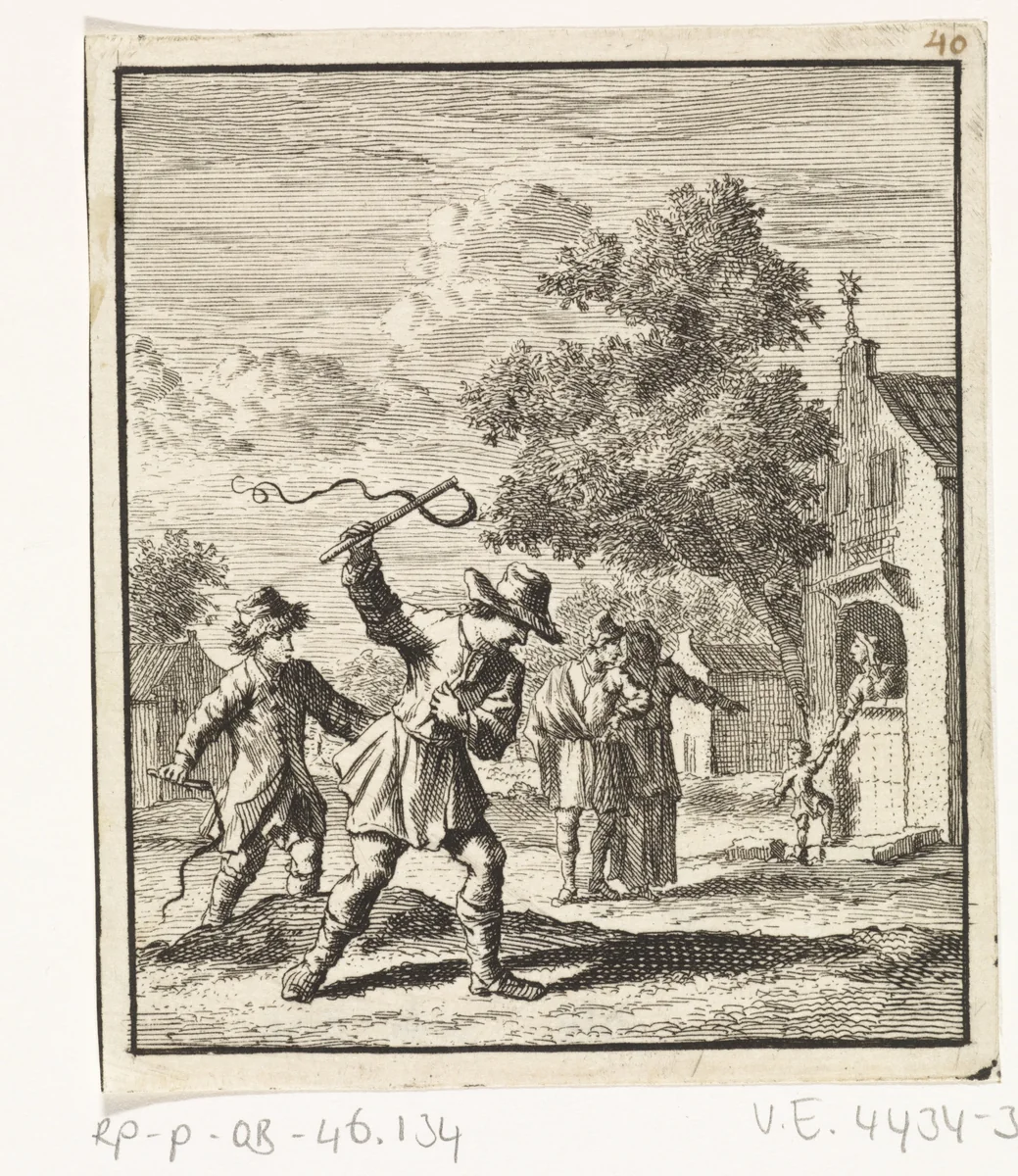 Kinderen spelend met zwepen by Zacharias Chatelain, print, 1712