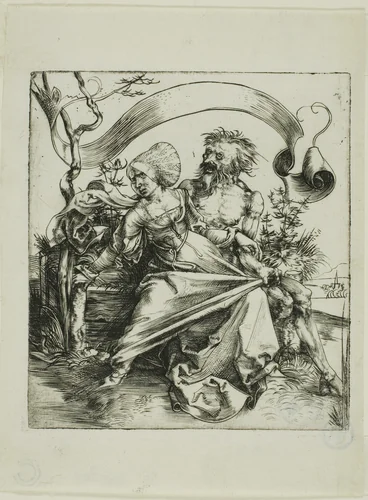 Young Woman Attacked by Death (The Ravisher) by Albrecht Dürer, print, 1490-1500