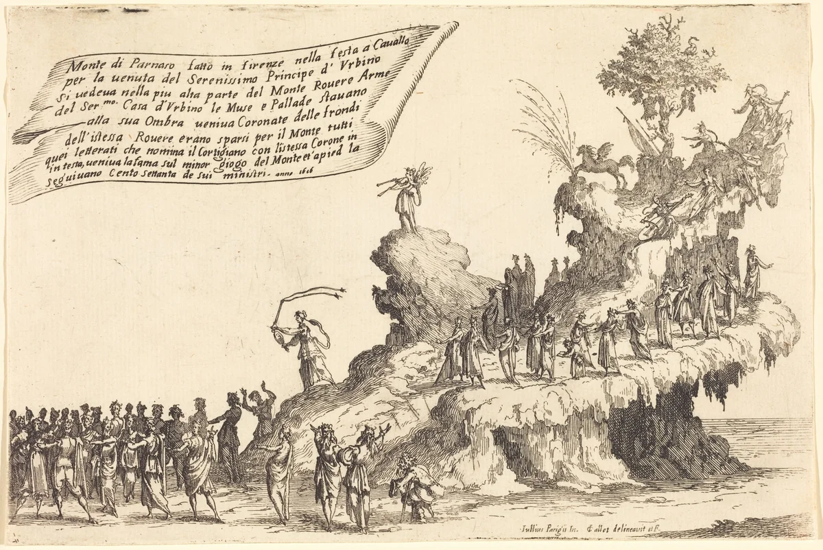 The Float of Mount Parnassus by Jacques Callot, print, 1616