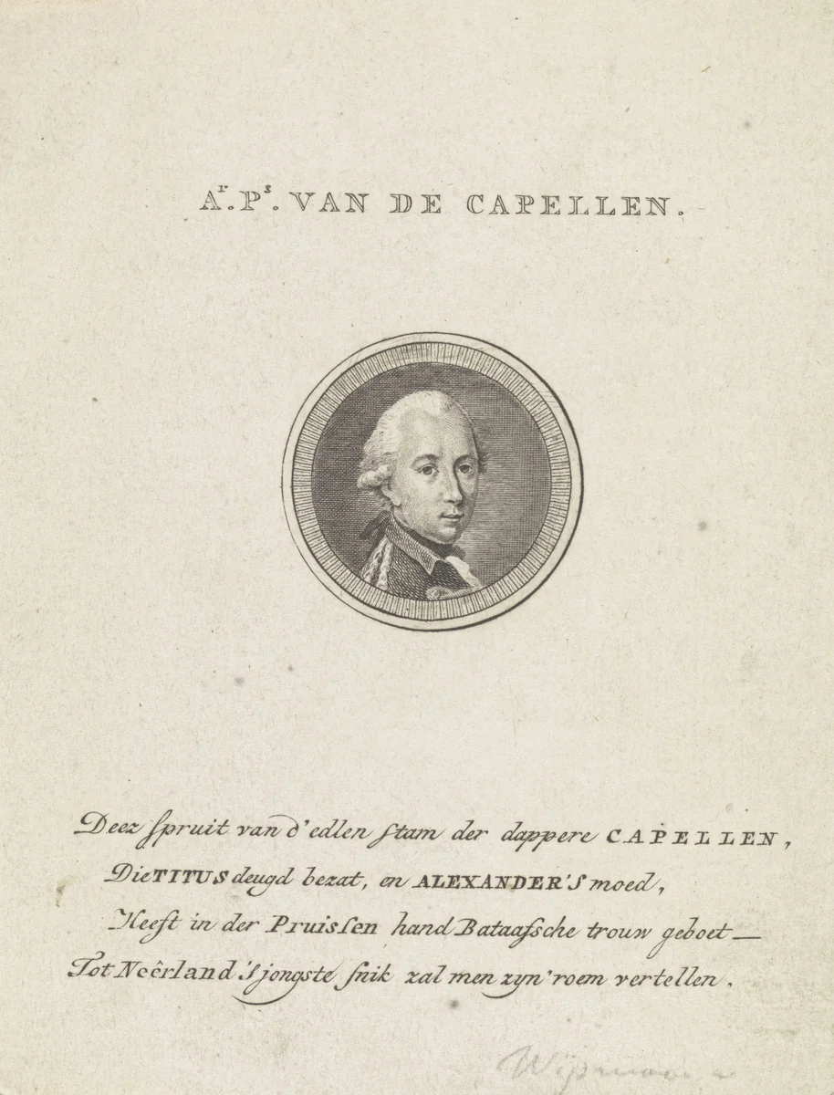 Portret van Alexander Philip van der Capellen by Abraham Jacobsz. Hulk, print, 1787