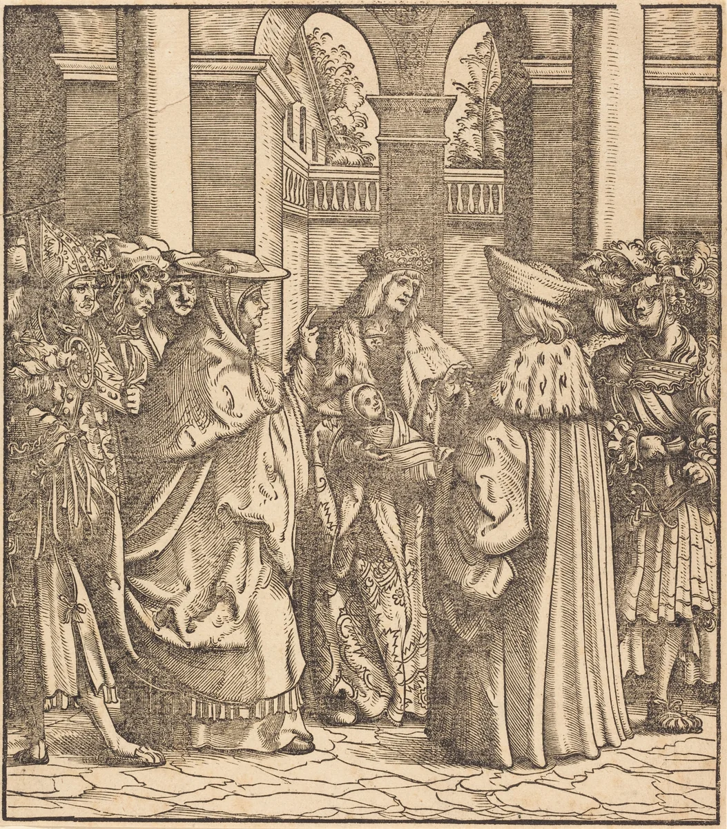 The Archbishop Blessing the Child after the Baptism by Hans Burgkmair, print, 1473-1531