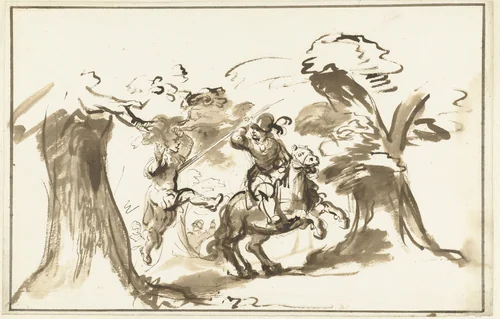 Absalom door Joab gedood by Nicolaes Maes, drawing, 1650-1660