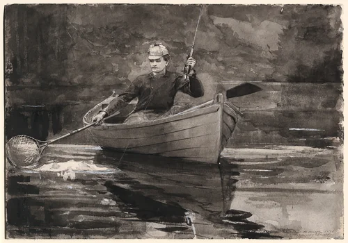 Netting the Fish by Winslow Homer, drawing, 1889