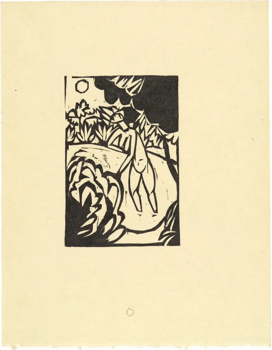 The Canoness in the Lake (Das Stiftsfräulein im See) from the illustrated book Das Stiftsfräulein und der Tod (The Canoness and Death) by Ernst Ludwig Kirchner, print, 1912