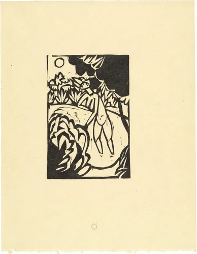 The Canoness in the Lake (Das Stiftsfräulein im See) from the illustrated book Das Stiftsfräulein und der Tod (The Canoness and Death) by Ernst Ludwig Kirchner, print, 1912