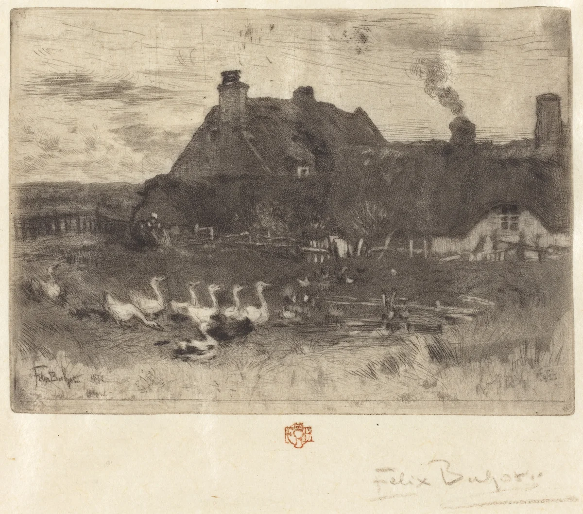 Les Petites Chaumières (Thatched Cottages--Small Plate) by Félix-Hilaire Buhot, print, 1878