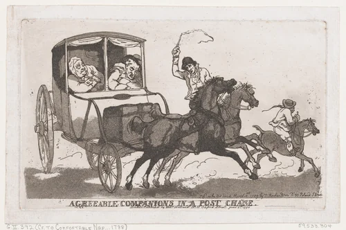 Agreeable Companions in a Post Chaise by Thomas Rowlandson, print, 1790
