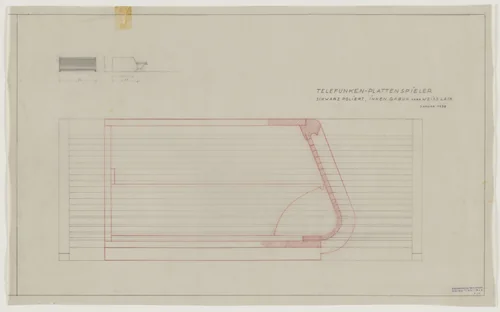 Design for Telefunken Record Player, Three elevations and section. by Lilly Reich, mies van der rohe archive, 1938