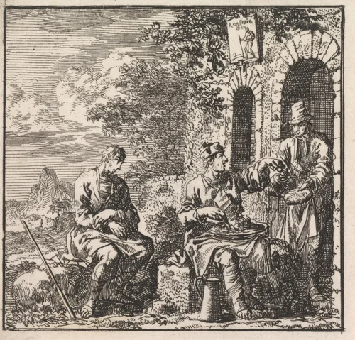 Man die zijn eten niet deelt met een vriend by Jan Luyken, print, 1710