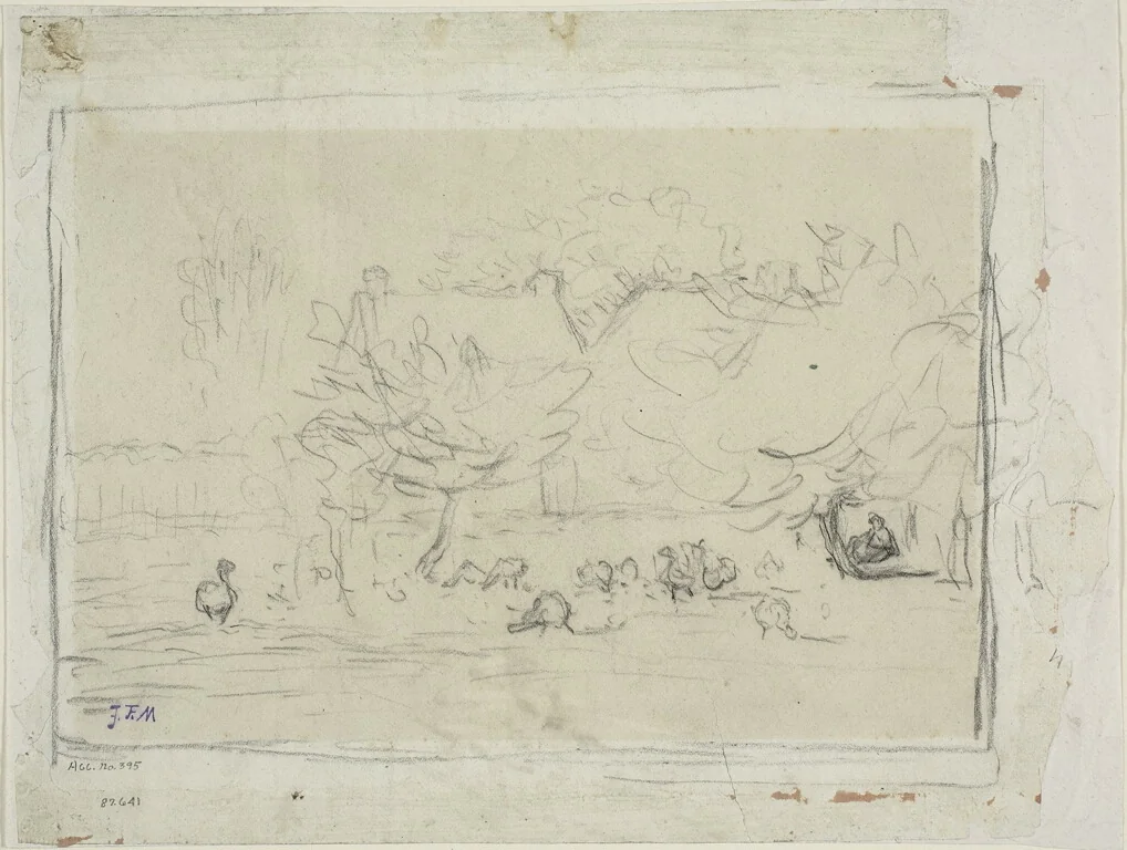Geese in a Farmyard by Jean-François Millet, drawing, 1866-1875