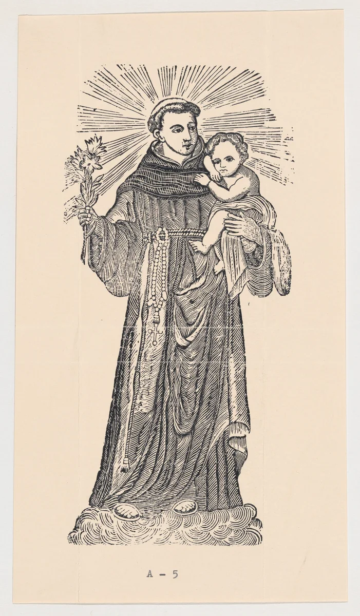 St Anthony of Padua holding the Christ child by anonymous, print, 1900-1910