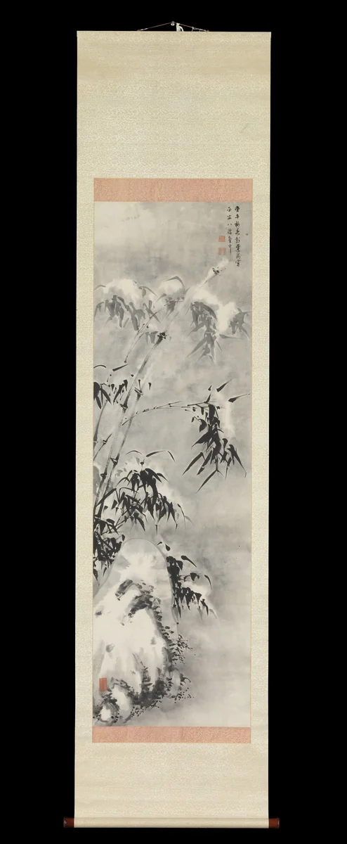 Bamboo and Rock in Snow by Sakaki Hyakusen, painting, 1750