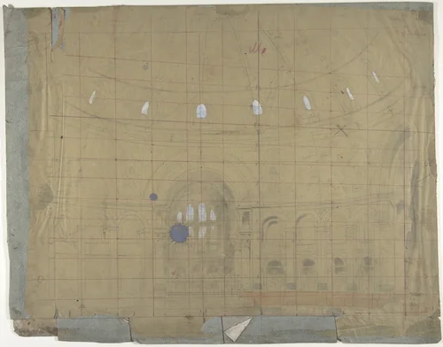 Design for a Stage Set at the Opéra, Paris: Church Interior by Eugène Cicéri, drawing, 1830-1890