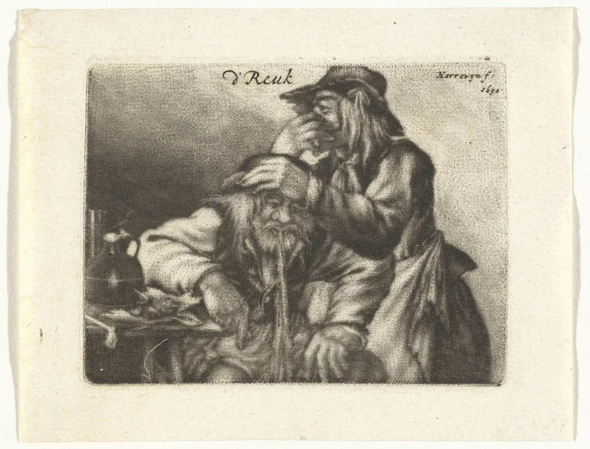Brakende man by Jacobus Harrewijn, print, 1690