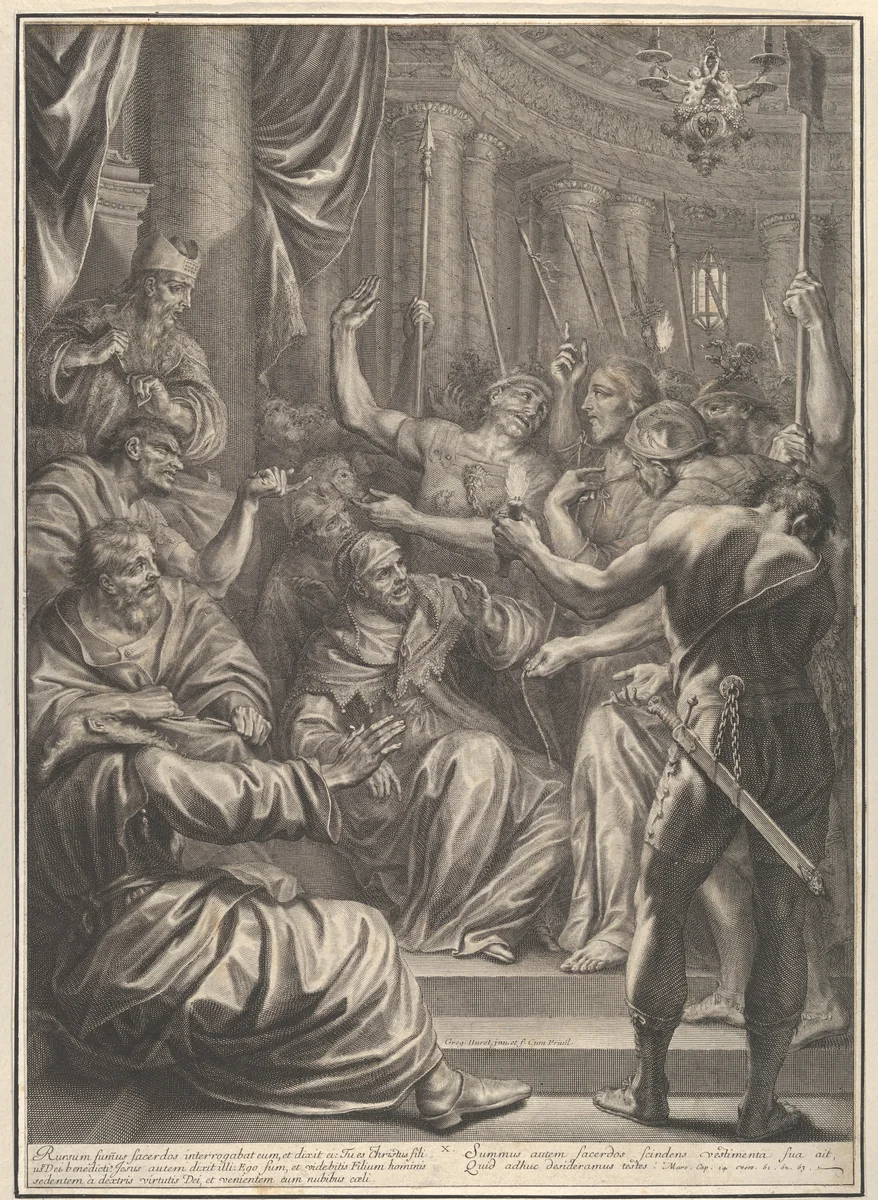 Christ Before Caiaphas, from The Passion of Christ, plate 10 by Grégoire Huret, print, 1664