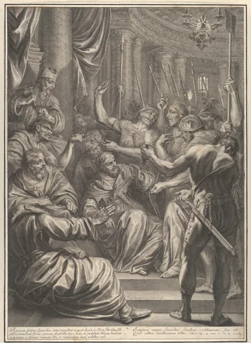 Christ Before Caiaphas, from The Passion of Christ, plate 10 by Grégoire Huret, print, 1664