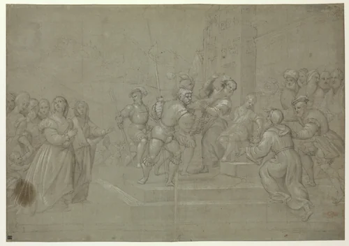 Susannah and the Elders before Daniel by Pomponio Amalteo, drawing, 1530-1540
