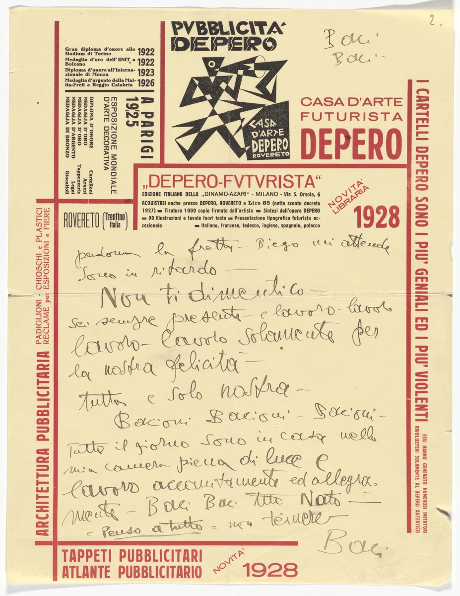 Fortunato Depero letterhead (Letter from Depero) by Fortunato Depero, design, 1928