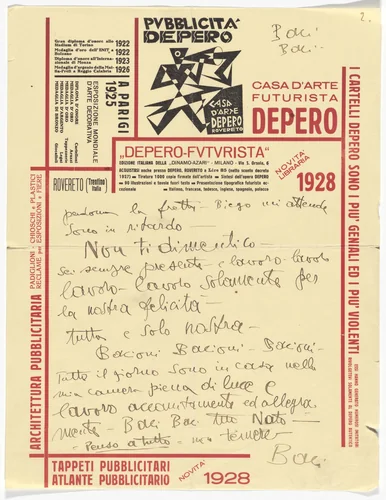 Fortunato Depero letterhead (Letter from Depero) by Fortunato Depero, design, 1928