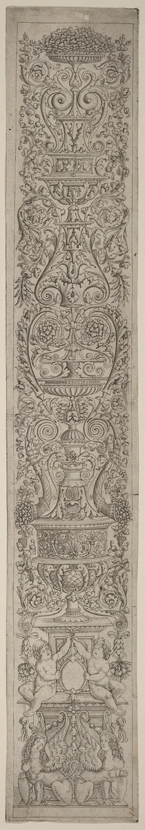 Ornament Panel: Two Sphinxes Supporting Shields by Andrea Zoan; Giovanni Pietro Birago, print, 1505-1515