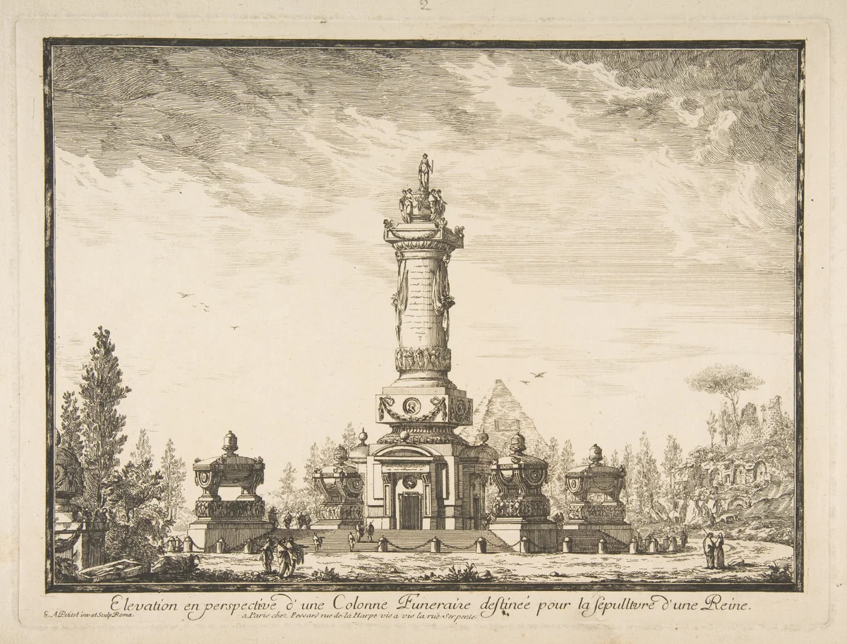 Elevation en perspective d'une colonne destinée pour la Sépultre d'une Reine by Ennemond Alexandre Petitot, print, 1746-1750
