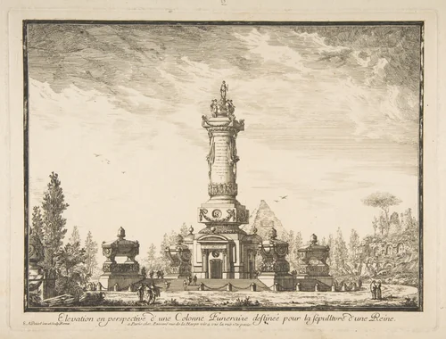 Elevation en perspective d'une colonne destinée pour la Sépultre d'une Reine by Ennemond Alexandre Petitot, print, 1746-1750