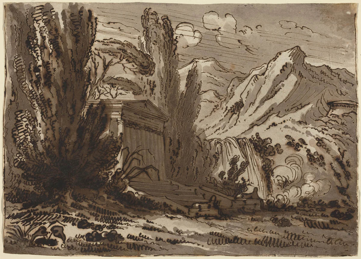 Mountainous Landscape with Classical Temple by Felice Giani, drawing, 1758-1823