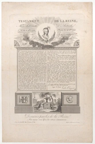 The testament and last words of Marie Antoinette by anonymous, print, 1793-1819