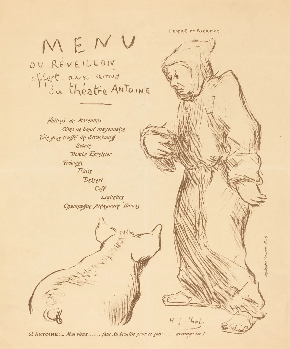 Menu du réveillon offert aux amis du Théâtre Antoine by Henri Gabriel Ibels, print, 1895-1899
