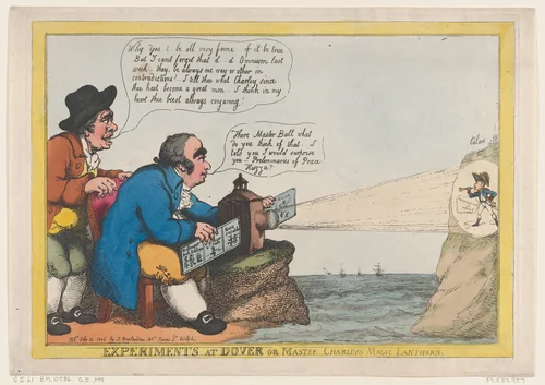 Experiments at Dover or Master Charley's Magic Lanthorn by Thomas Rowlandson, print, 1806
