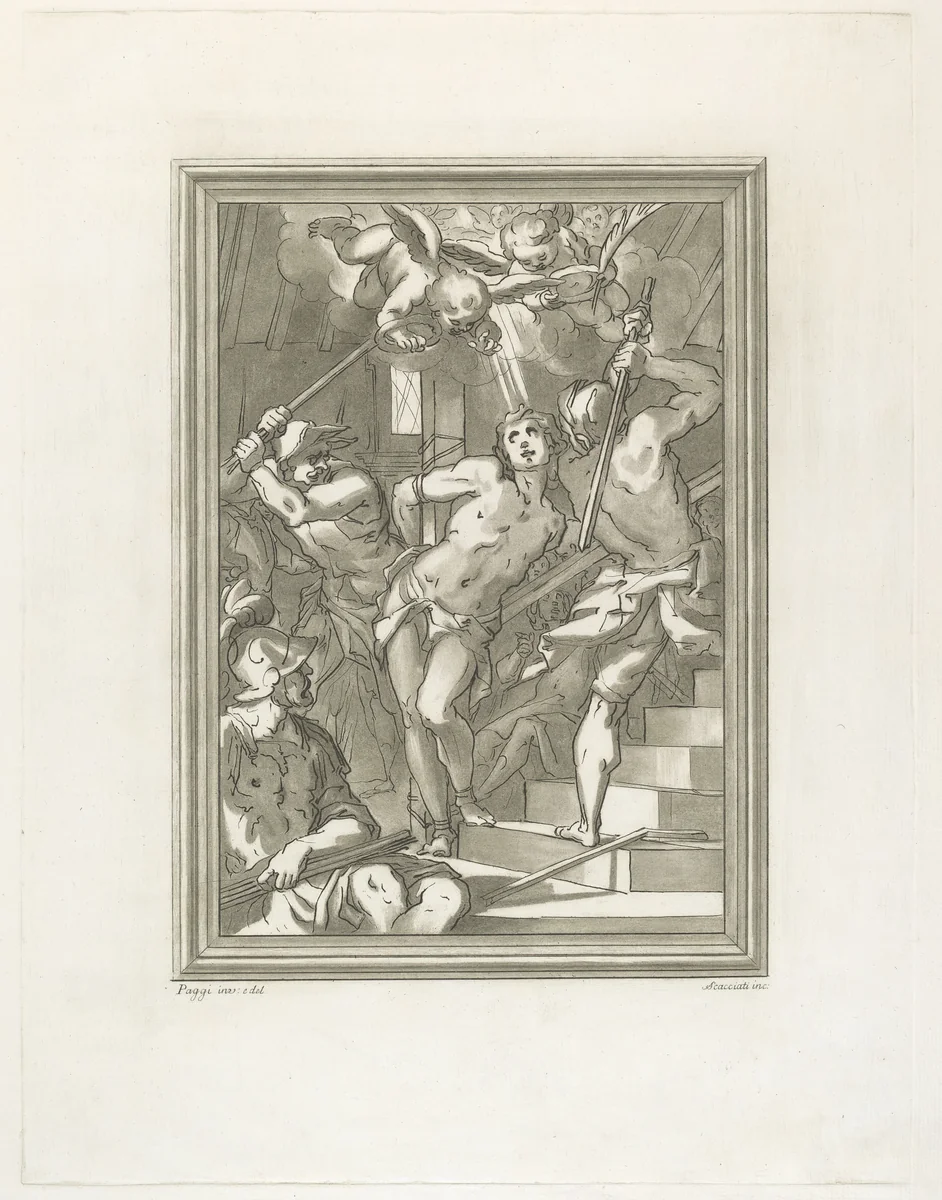 Flagellation of a Saint by Andrea Scacciati; Giovanni Battista Paggi, print, 1761-1771