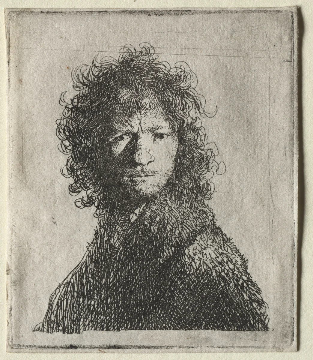 Self-Portrait Frowning: Bust by Rembrandt van Rijn, print, 1630