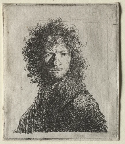 Self-Portrait Frowning: Bust by Rembrandt van Rijn, print, 1630