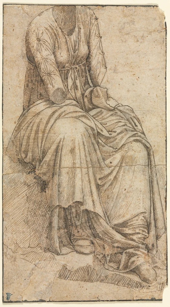 Copy of a Roman Statue of a Seated Woman by Domenico Ghirlandaio, drawing, 1445-1494
