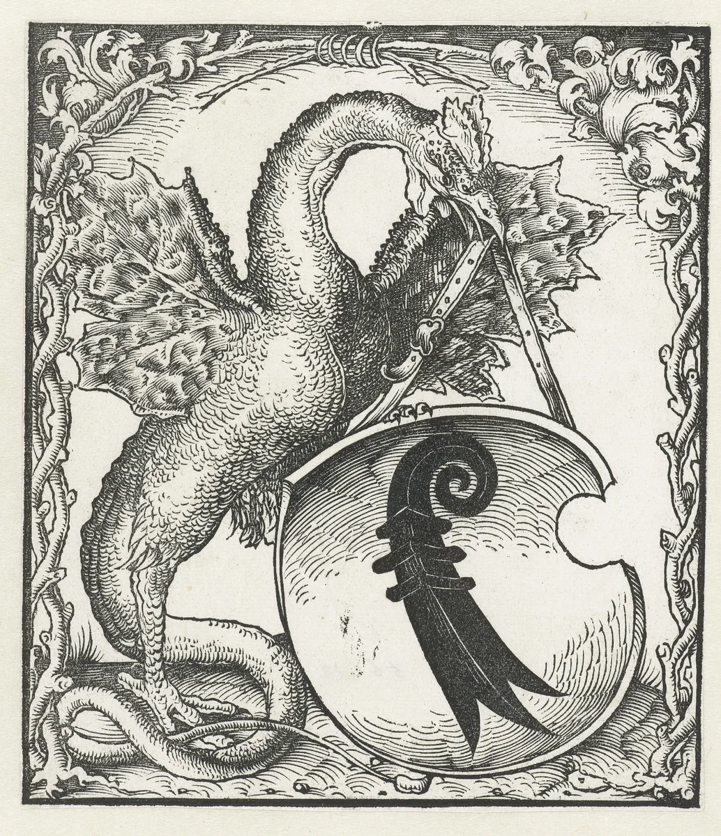 Draak met het wapen van Basel by Unknown, print, 1500-1520