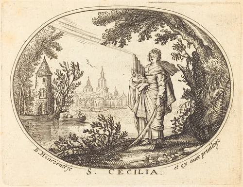 Saint Cecilia in a Landscape by Balthasar Moncornet, print, 1600-1668