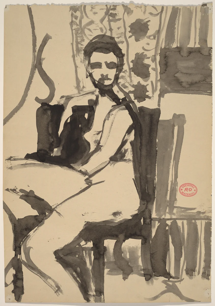 Untitled [seated female nude posing in an interior] by Richard Diebenkorn, drawing, 1955-1967