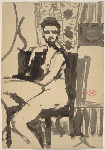 Untitled [seated female nude posing in an interior] by Richard Diebenkorn, drawing, 1955-1967