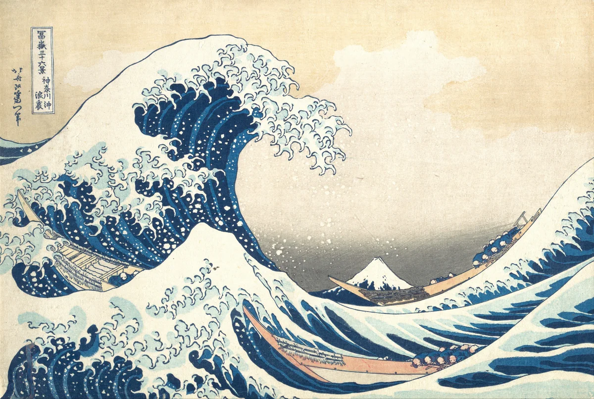 Under the Wave off Kanagawa (Kanagawa oki nami ura), also known as The Great Wave, from the series Thirty-six Views of Mount Fuji (Fugaku sanjūrokkei) by Katsushika Hokusai (葛飾 北斎), print, 1820-1842