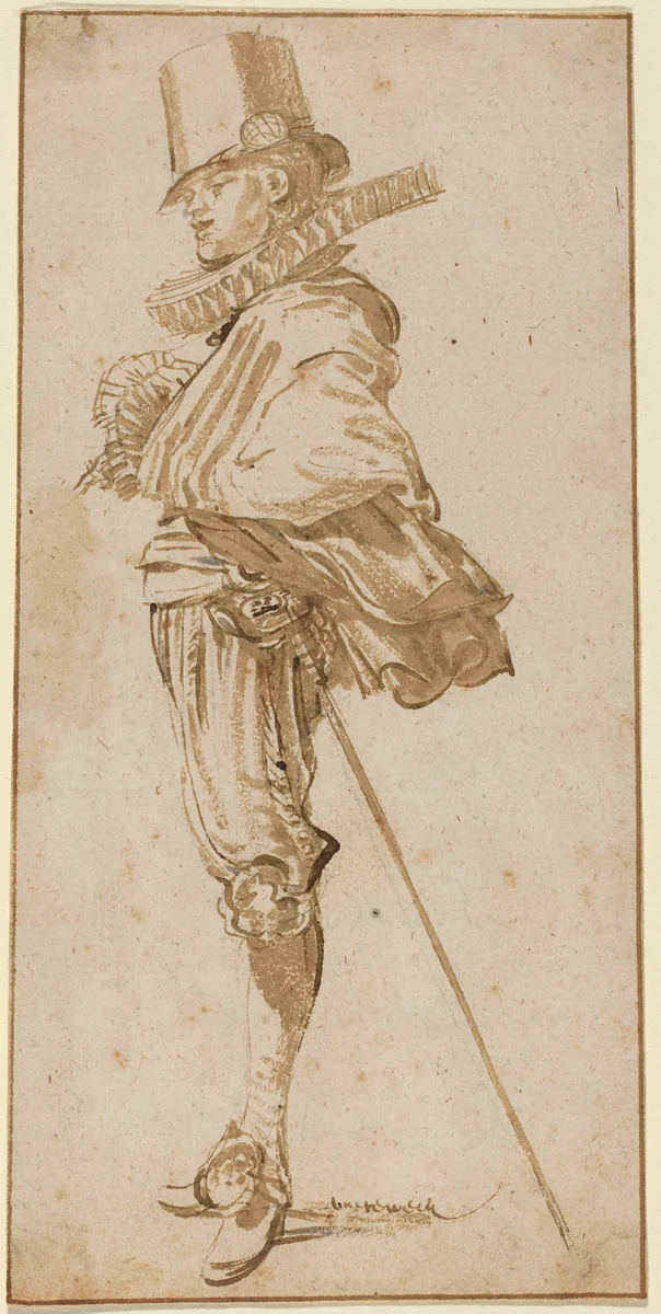Standing Cavalier Wearing a Sword by Willem Buytewech, drawing, 1615