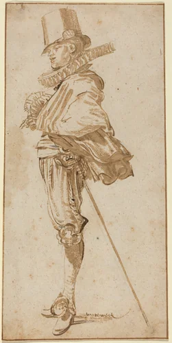 Standing Cavalier Wearing a Sword by Willem Buytewech, drawing, 1615