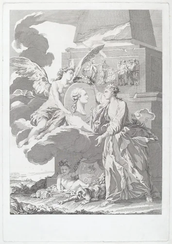 Allegorical Portrait of Pierre Buirette de Belloy by Louis-Simon Lempereur; Nicolas-René Jollain, print, 1748