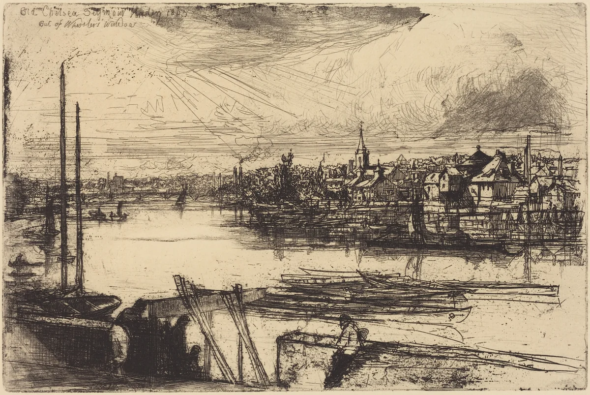 Old Chelsea, Out of Whistler's Window (Battersea Reach) by Francis Seymour-Haden, print, 1863