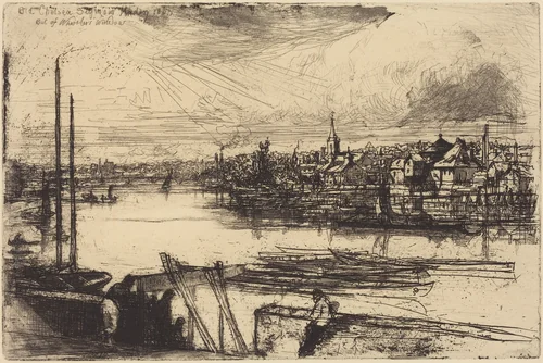 Old Chelsea, Out of Whistler's Window (Battersea Reach) by Francis Seymour-Haden, print, 1863